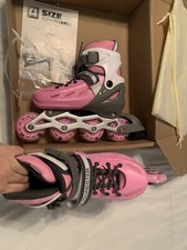 Super Youngsters Adjustable Inline Skates Kids Ages 4-12 Pink White ABEC-7