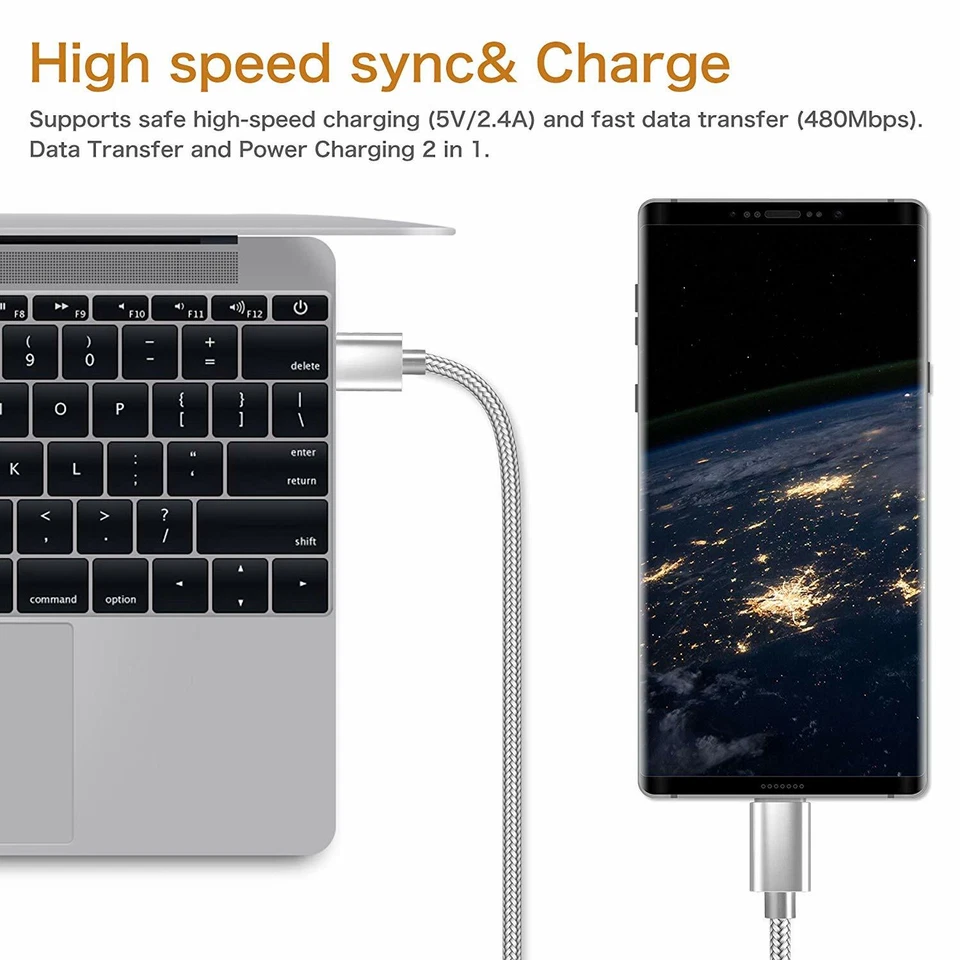 3x10Ft Heavy DutyType USB C Cable Braided for Samsung Galaxy S8 S10 Note A20 A50 - Image 4 of 4