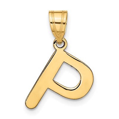 14k Yellow Gold Polished Bubble Letter P Initial Pendant for Women