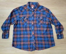 Wrangler Western Big Man Button Pearl Snap Up Shirt Blue Plaid Cowboy 2XL
