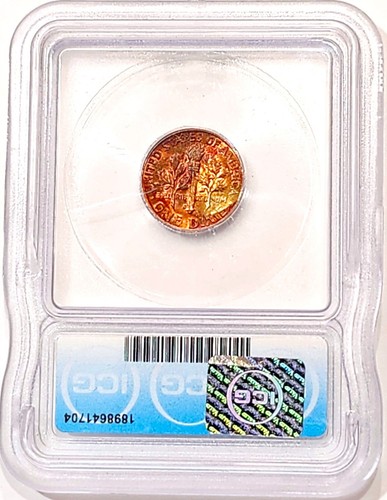 1963-D Silver Roosevelt Dime MS 67 True Monster Rainbow Toned - Picture 4 of 5