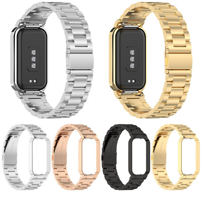 Triple Bead Steel Watch Strap Wrist Belt for Mi Smart Band 8 Active/Redmi Band 2
