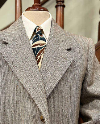Tweed Herringbone Men's Overcoat Vintage Brown Outdoor Casual Warm