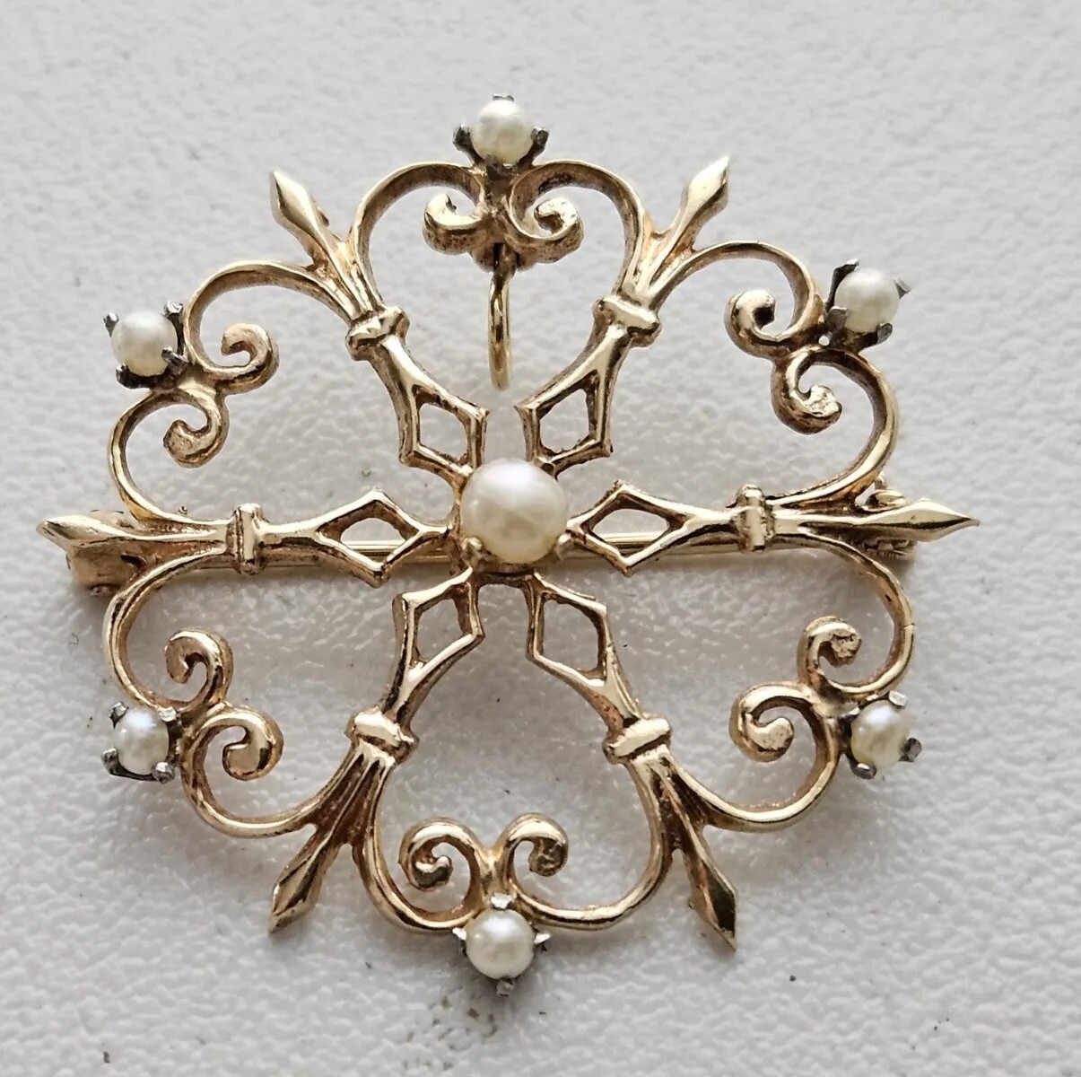 Antique Victorian 14K Yellow Gold Pearl Rosette Pendant / Brooch 4.9 Grams