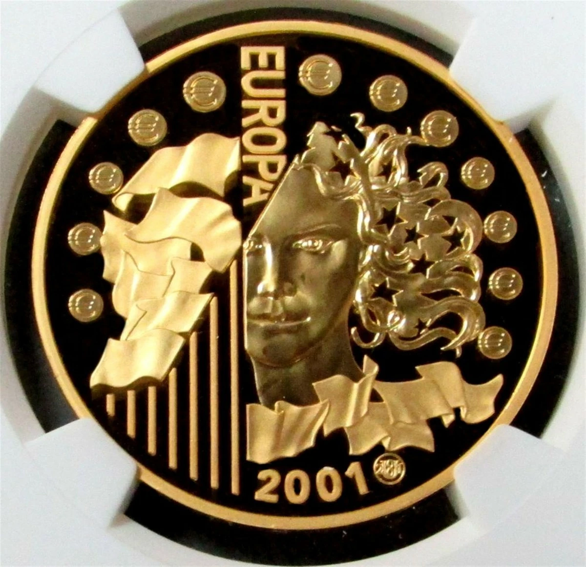 2001 GOLD FRANCE EUROPA 655,957 FRANCS COIN NGC PROOF 68 ULTRA CAMEO