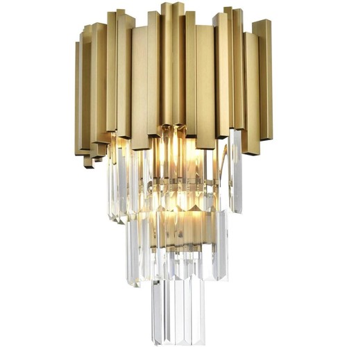 Crystal Wall Sconce Light Fixture High Quality Vanity Satin Gold Living Room 16" - Picture 3 of 9