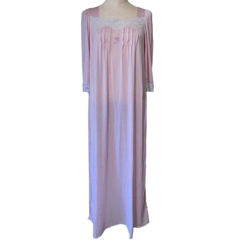 Nicole Vintage Nachthemd Blumen Spitze bestickt rosa 57" Länge Brustumfang 20" - Bild 3 von 9