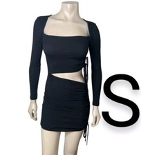 🆕Black Ribbed Long Sleeve Cut Out Mini Dress~Size S