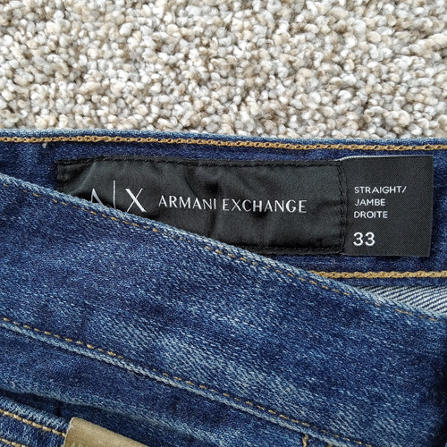 Armani Exchange Jeans Mens 33x32 Blue Classic Straight Leg Distressed Stretch - Picture 9 of 14