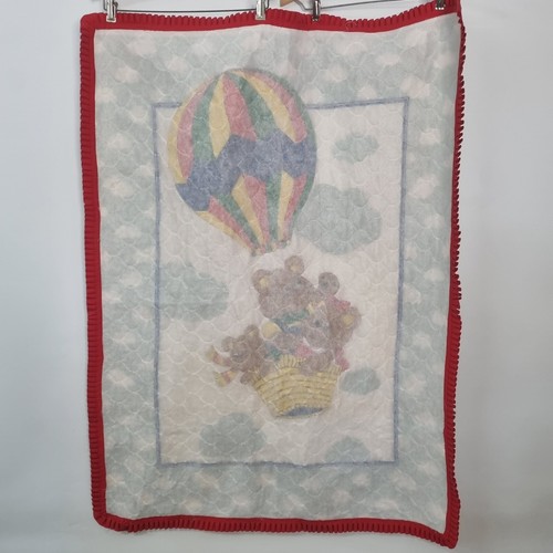 VTG Baby Quilted Crib Blanket Bears Hot Air Balloon Primary - Picture 6 of 8