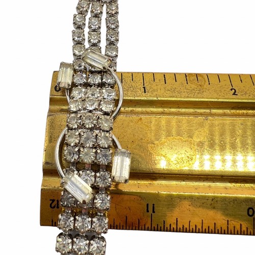 Vintage Rhinestone Bracelet Hollywood Regency Floating Baguettes Rhodium Pl B6 - Picture 10 of 10