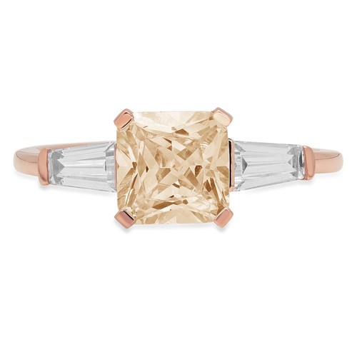 Anillo de compromiso de 3 piedras morganita natural corte esmeralda de 1,62 quilates, oro rosa de 14 quilates - Imagen 10 de 11