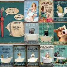 Tin Sign Retro Metal Wall Home Decor Art Rustic Bub Dog Funny Bathroom