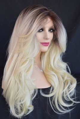 Swiss Lace Front Wig 4X4 Silk Top Heat Safe Long Wavy Hair 