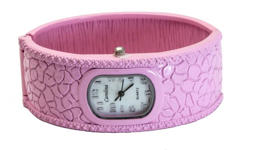CAROLINA: WOMENS' BLUE OR PINK FINISH BANGLE WHITE DIAL ANALOG QUARTZ WATCH - Picture 3 of 13
