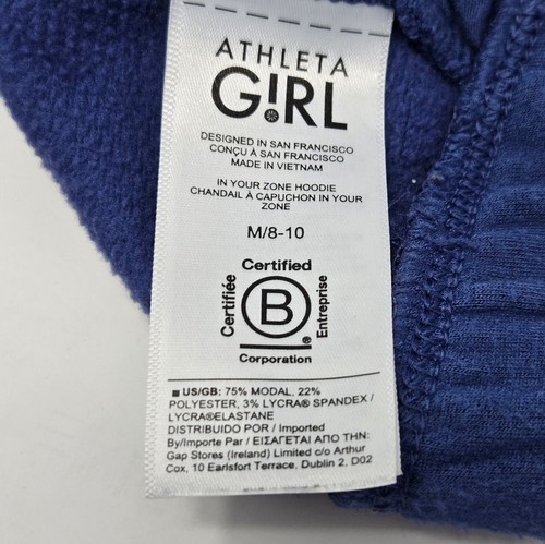 ATHLETA GIRL IN YOUR ZONE CROP HOODIE LONG SLEEVE BLUE GIRLS YOUTH MEDIUM 8-10 - Picture 8 of 12