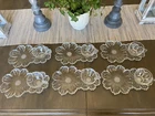 VTG Double Daisy Hazel Atlas Capri MCM Federal Glass Snack Trays + Cups Set of 6