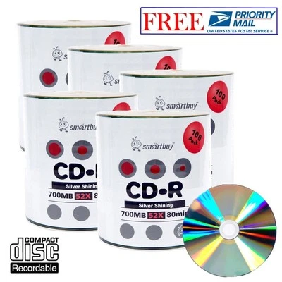 500 Pack Smartbuy CD-R 52X 700MB Shiny Silver Blank Record Disc Priority Mail