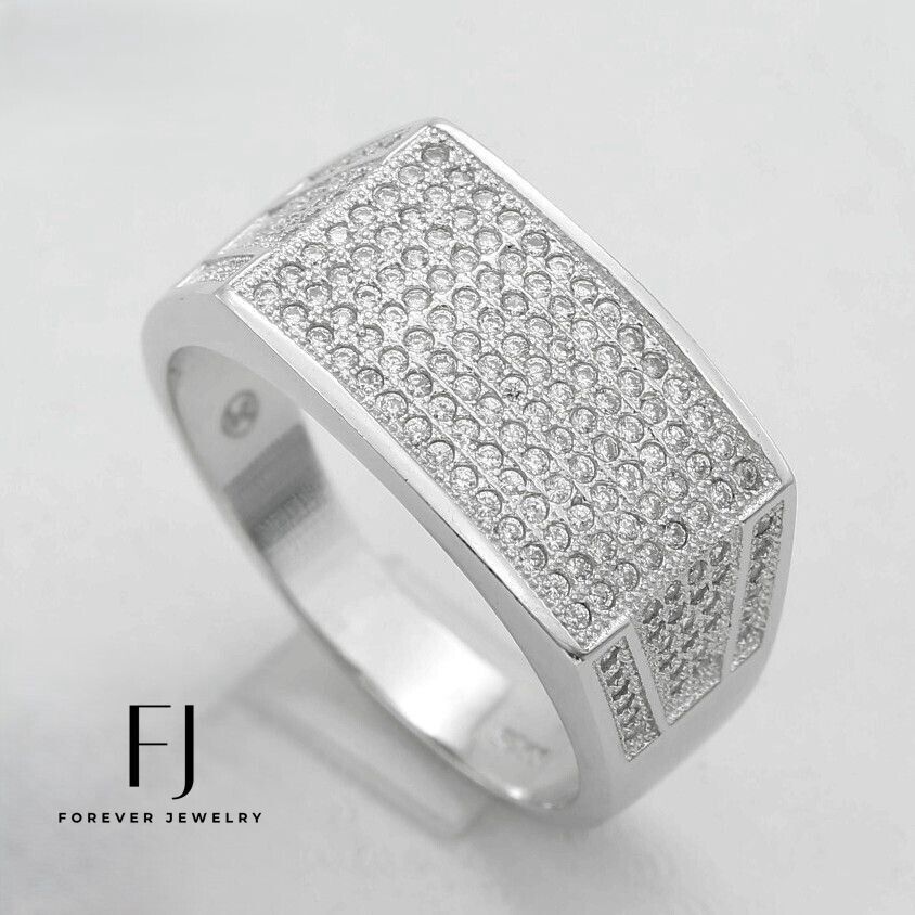 Men's 925 Sterling Silver,Cubic Zirconia Square Ring #8 9 10 Men's 925 Sterling Silver,Cubic Zirconia Square Ring #8 9 10