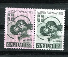 Serbia  1941 Germany Occ. WWII Mi 55 I+55 II MNG Aid POW Se-tenant Pair 7493