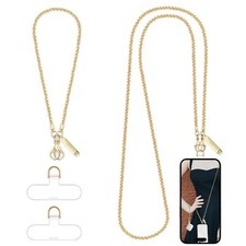 Metal Phone Chain Detachable Crossbody Strap with Wristlet Gold Long