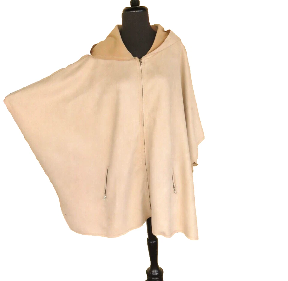 Elie Tahari Plus Size Women's 1X Faux Suede Poncho Bolero Coat Cape Duster Beige - Image 3 of 4