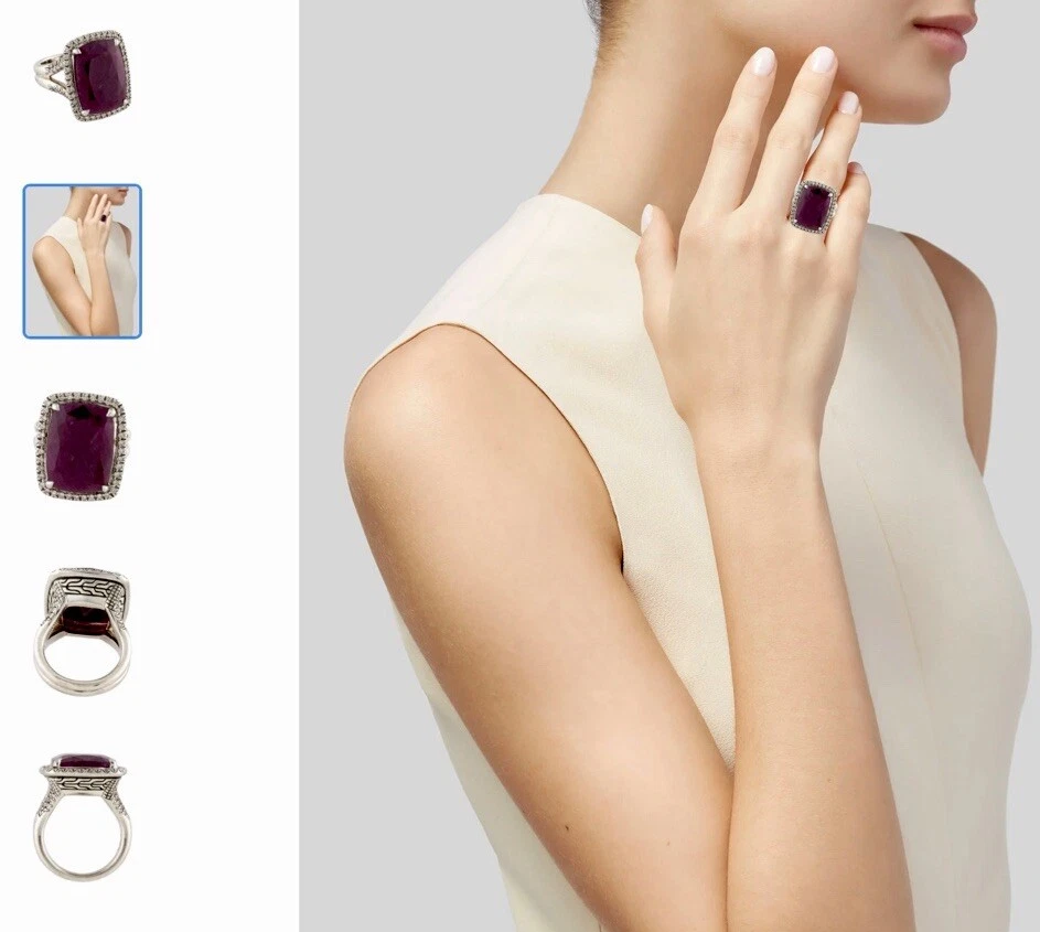 NUEVO SIN ETIQUETAS ANILLO DE CADENA CLÁSICO RUBÍ CORTE MÁGICO DIAMANTES ESTERLINA JOHN HARDY TALLA 7 Foto 4 de 4