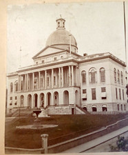Boston State House Pre Gold Dome 1870s Moulton Stereoview Photo w Legend