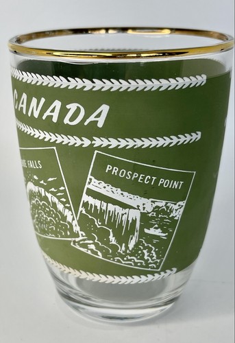 Vintage Niagara Falls Canada Green White Gold Souvenir Glass Tumbler Federal - Picture 3 of 9