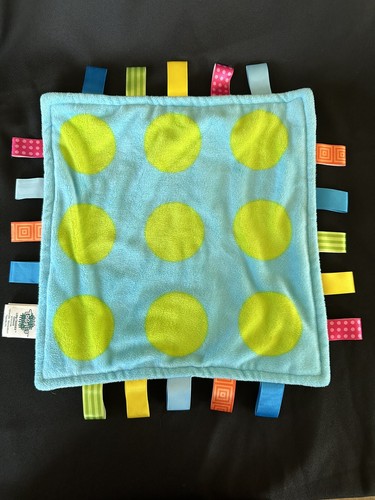 Taggies Blue Green Satin Tags Polka Dot Security Blanket - Afbeelding 1 van 2