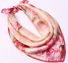 100% Silk 20" small Scarf Women neckerchief Wrap floral pink red green MY149-11
