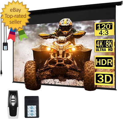 120'' Motorized Projector Screen Electric Diagonal Automatic Projection 4:3 HD Mo