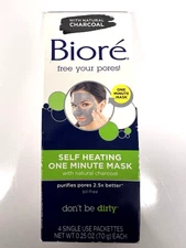 NEW! Biore Charcoal Self Heating 1 Minute Mask & Wash Off - (Four - 0.25 Packs)
