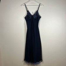 VTG Halston Blue Floral Velvet Mesh Sheer Slip Maxi Dress Size M Whimsgoth Fairy