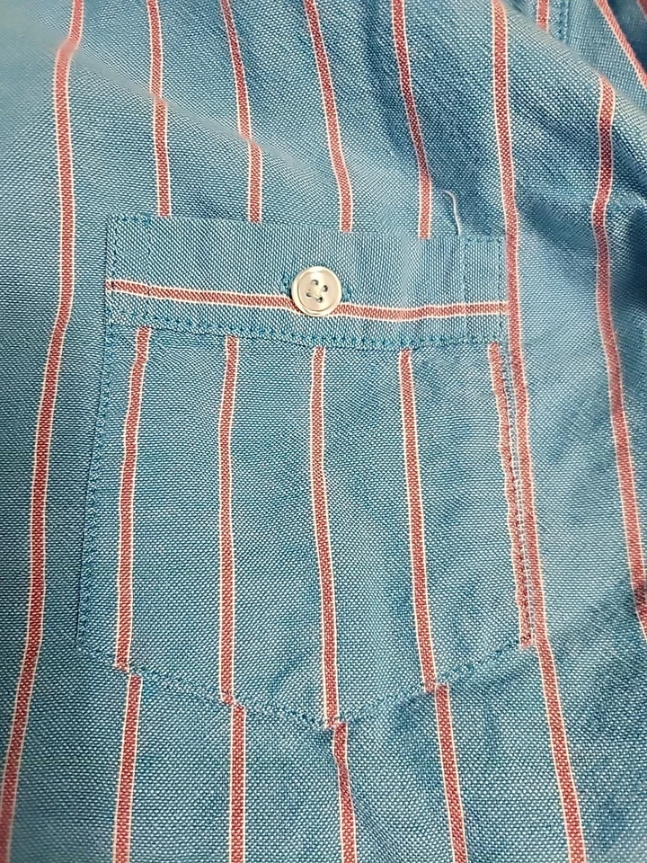 Camisa de algodón Old Navy para hombre azul bebé a rayas manga larga con botones | Talla XL Foto 3 de 4