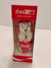 Glass Coca-Cola Polar Bear Glitter Metallic Ornament 1998 Brand New