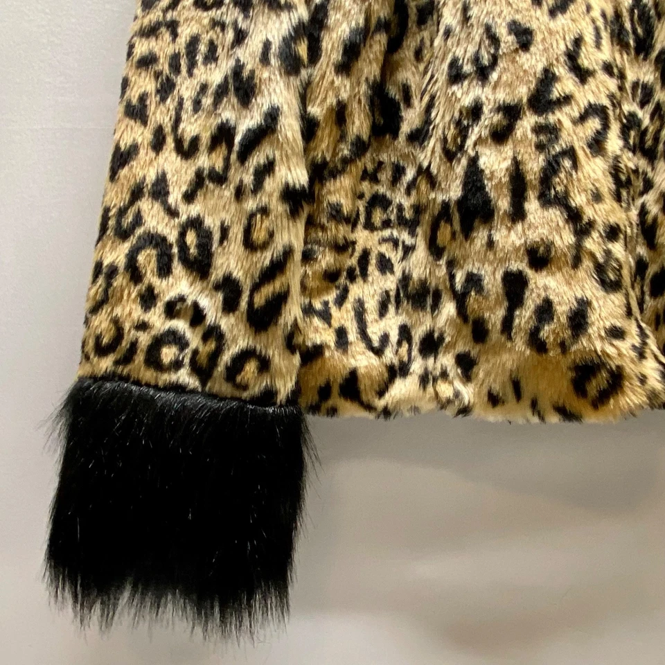 Abrigo Leith de piel sintética para mujer XL negro marrón estampado de leopardo forrado felpa cremallera completa EC Foto 4 de 4