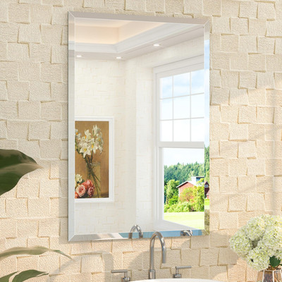Tetote 24 X 36 Rectangle Tempered Mirror Frameless Beveled Edge For Vanity And
