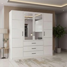 CHOICEWARDROBE SAVELLA 200 White 4 Door Mirrored Wardrobe 3 Drawers