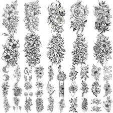 40 Sheets Lasting Temporary Tattoos Large Chrysanthemum and Lotus Flowers Collec
