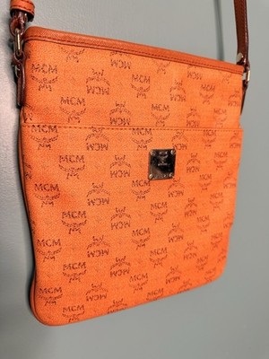 MCM Visetos Orange Crossbody Shoulder Bag Purse Authentic Used Good Condition