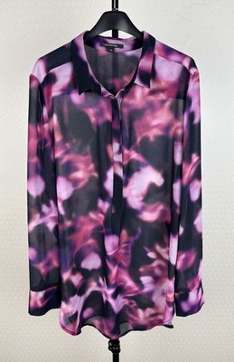 COMMA Damen Gr. 40 Chiffon Schlupfbluse navy lila rosa Bluse Shirt langarm 0B4