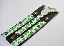 Happy St Patrick s Day Green White Clover Elastic Suspenders Braces Men Boys