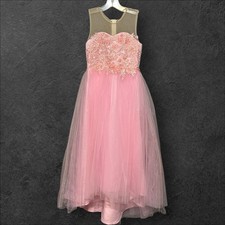 Suzhou Pink Lace Embroidered Flower Girl Dress Hi-Lo Tulle Princess Girls 8-9