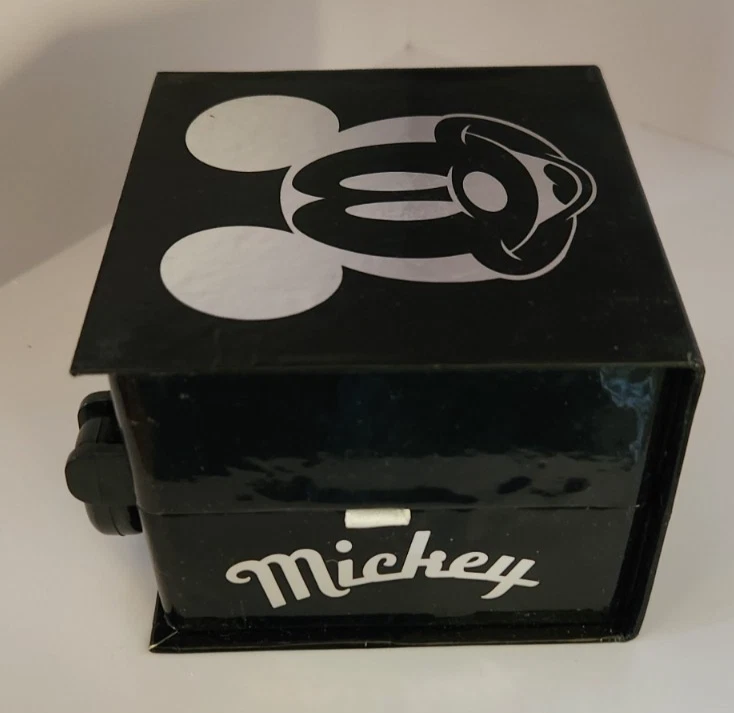 Disney Mickey Mouse Head Black Silver Tone Ears Wrist Watch Rhinestones Leather - Image 4 of 4