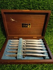 Vintage Somerset By Carvel Hall Steak Knife Set of 6 Stainless USA Wood Box
