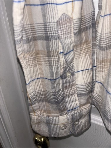 GOODFELLOW *NWT* Flannel Button Down Shirt Size Large Tan Beige Blue Striped - Picture 4 of 6
