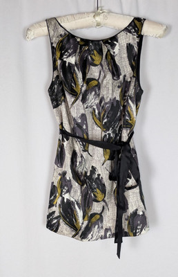 Rebecca Taylor Blouse 0 Women's Floral Scoop Back Belted Silk Blend Sleeveless