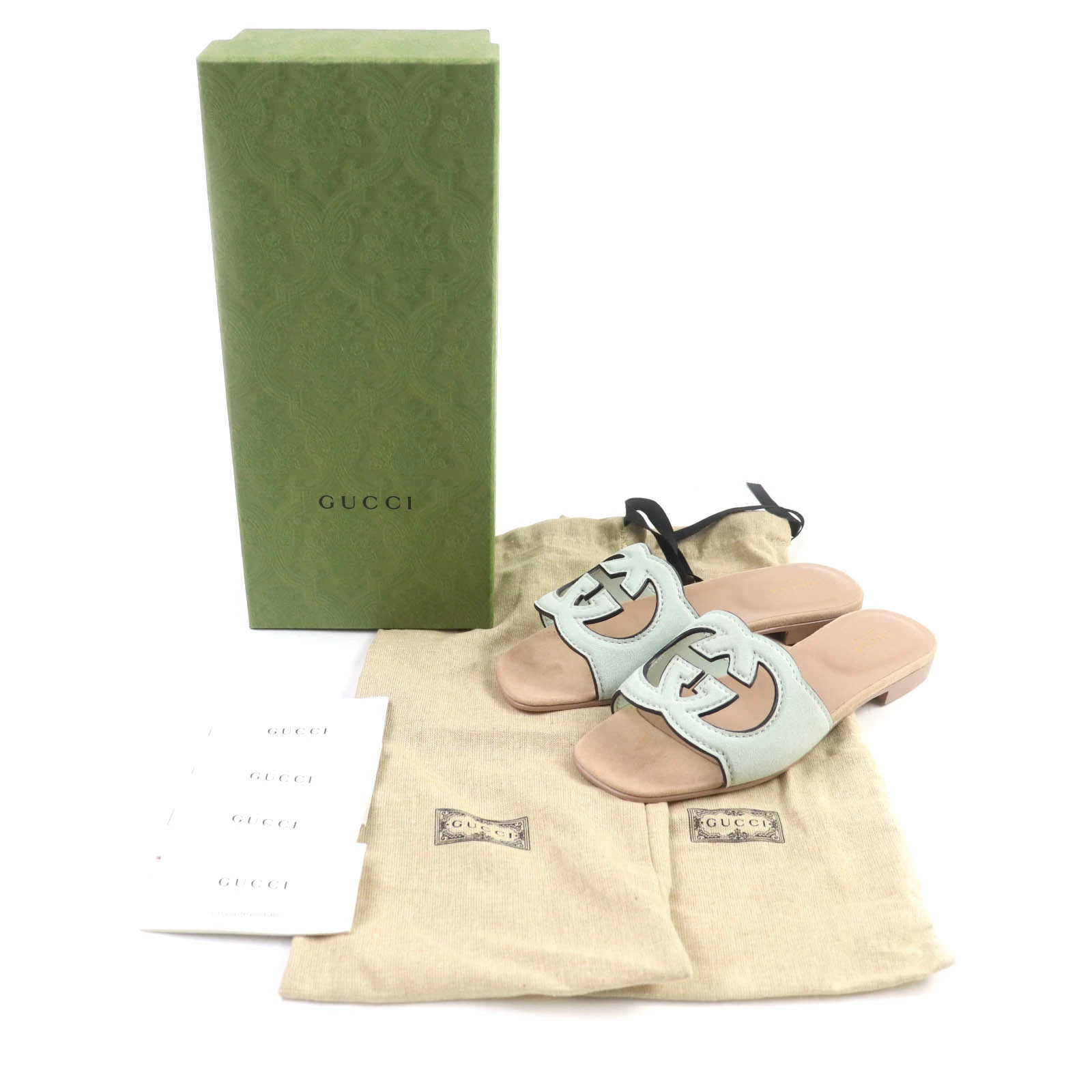 GUCCI Interlocking G suede leather slide sandals mule mint green 36 storage bag thumbnail 2