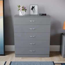 Ready Assembled Grey Chest of 5 drawers Bedroom Furniture Storage Cabinet